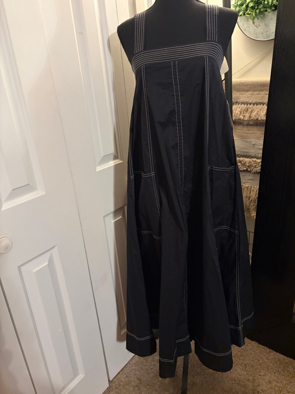 Treasure & Bond Black Maxi Dress with White Stitching
